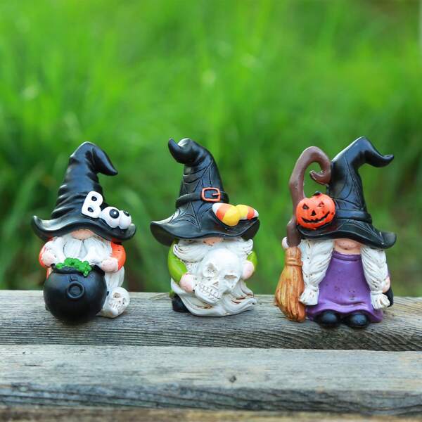 3pcs/Set Halloween Gnome Figurines, Indoor Decorations, Tabletop Decor, Outdoor Decor, Festive Atmosphere Adornment