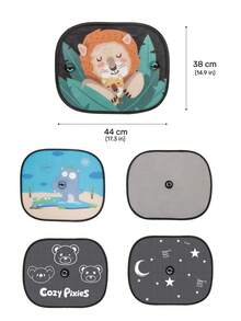 2 件装卡通图案婴儿汽车侧窗遮阳帘，带吸盘，可折叠耐用 80 克网状面料，有效阻挡 92% 的 UVA 和 UVB 射线，四季通用。 - 黑色 - 查看 3