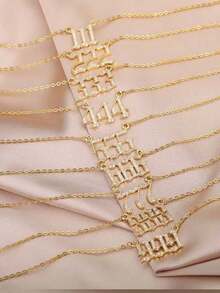 1 件不锈钢水钻镶嵌幸运数字项链，简约天使数字 111-999 微镶嵌吊坠锁骨链，独特设计，高端个性化珠宝适合情侣