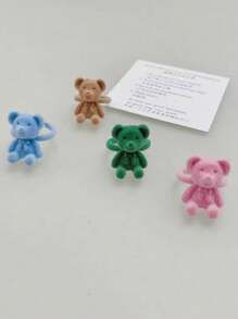 1pc Cute Klein Blue Flocked Small Bear Adjustable Ring For Women