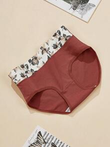 4 件套女士纯棉高腰内裤，简约大码印花图案三角裤 - 彩色 - 查看 5