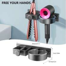 No Drill Blow Dryer Holder Stand, Wall-Mounted Bathroom Hair Dryer, Straightener, Curling Iron Storage Rack With Hooks For Towels And Accessories