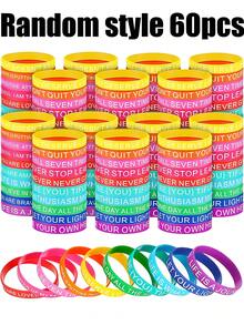 1/10/20/40/60/100pcs Inspirational Silicone Wristbands,Colored Motivational Quotes Rubber Bracelets Back Toschool Gift For Studentskids Teachers Prizes,Stretch Bracelets Rubber For Women Men Party Gifts, Random Style - Multicolor - View 16