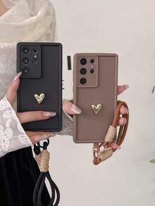 畅销手机壳，兼容三星Galaxy S25、S24、S24 Plus/S24+、S24 Ultra、S24 FE、S20、S21、S22、S23，可爱浅紫色爱心图案，兼容，配有防滑握把和挂绳，军规级防震防水防摔防刮。 - 棕色 - 查看 6