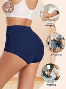 5pcs High Waist Women's Triangle Panties, With Rose Pattern Mesh Design, Breathable And Comfortable - Nhiều màu - Xem 2