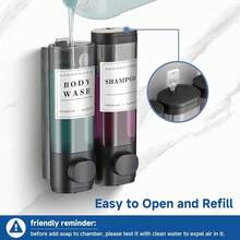 New Shampoo And Conditioner Dispenser Shower Dispenser Body Wash Wall Mounted Shampoo Dispenser For Shower Wall No Drill For Bathroom Hotel 2 Chamber X 300ml Black  Waterproof Labels - 黑色 2 - 查看 2