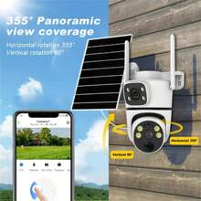 Dual Lens/Dual View Solar Powered Outdoor Security Camera, 1080P HD Outdoor Surveillance, CCTV Lithium Battery Solar Powered Two-Way Audio, USB Cable, 355° Rotation, 90° Vertical Angle, 2.4GHz WiFi, Night Vision, Waterproof, Android App Control, Fixed Panel, Suitable For Home And Business Outdoor Monitoring, Elderly Care, Pet Care