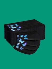 50 piezas/20 piezas Mascarilla facial elegante con estampado de mariposas negras, de tela no tejida transpirable, adecuada para uso diario, para mujeres - Multicolor - Ver 6