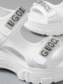 SHIHUA 女士厚底运动凉鞋，休闲高跟坡跟厚底夏季沙滩鞋，增高8厘米，适合搭配连衣裙，2025年夏季新品 - 白色 - 查看 8