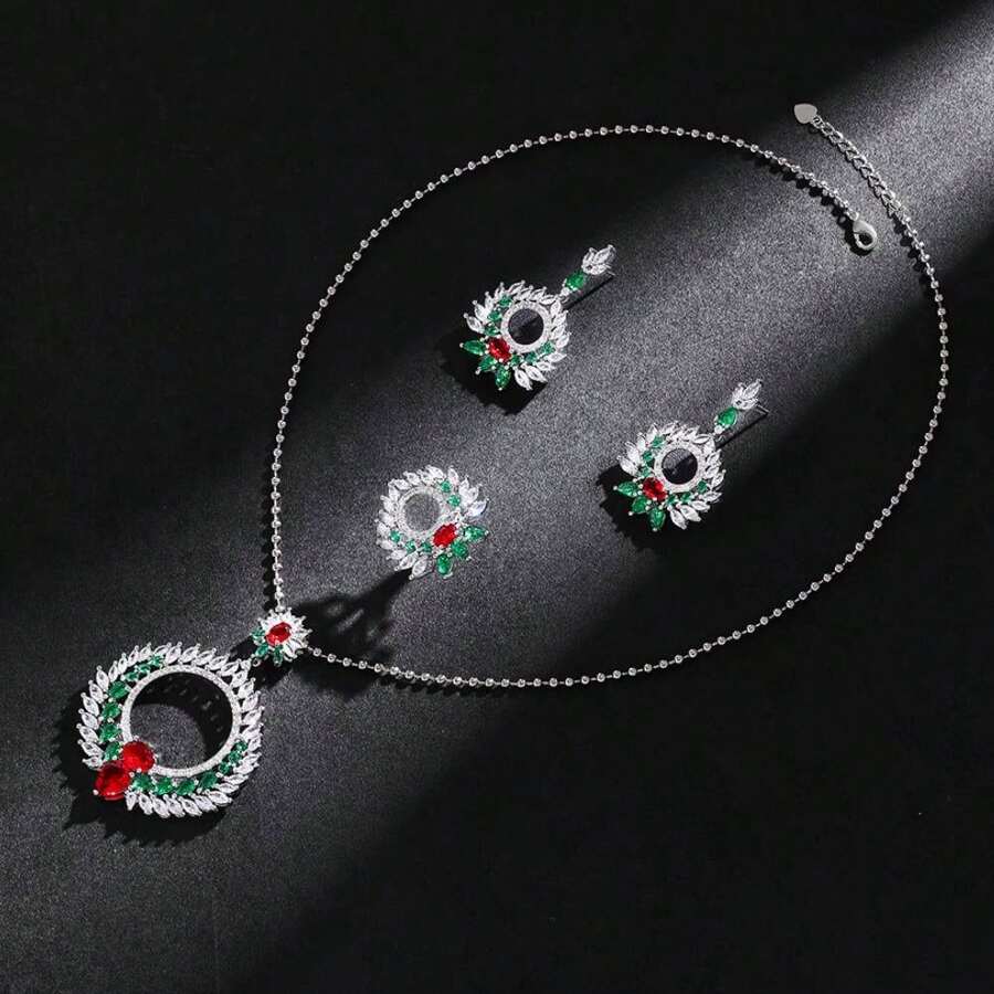 3PCS Necklace Earrings Ring Jewelry Set For Women Wedding Party Full Zirconia Dubai Bridal Jewelry Set