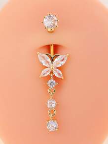 1pc Stainless Steel Butterfly 3-Ring Belly Button Piercing With 5mm Zirconia Stone, Sexy Women's Belly Button Jewelry