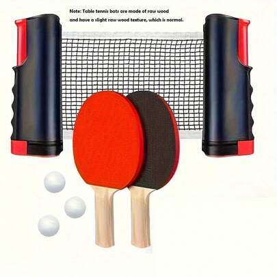1 全套乒乓球装备，包括伸缩网、球拍、球，适用于室内/室外乒乓球训练，便携式乒乓球套装
