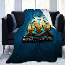 Superweiches Flanell-Decke mit kreativem "OM" Design, inspiriert von Marseille - Bequeme 4-Jahreszeiten-Decke für Wohnzimmer, Büro, Sofa oder Reisen - perfekte Geschenkidee - Blau-weiß Marseille Muster
