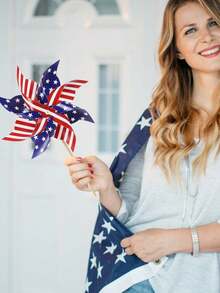 1/10 Pack Wind Spinners Outdoor Patriotic Decorations, American Flag On Stick Wind Spinner With Stake For Independence Day, Memorial Day July Of 4th Party Supplies, Scare Birds Repellent Devices Garden Wind Spinners Patriotic Outdoor Decor Windmills For Yard Garden - Multicolor - View 5