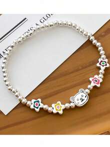 纯银彩色花朵熊串珠手链女士小众日常少女夏季串珠手链手饰 - 卡通串珠 - 查看 7