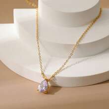 18K Gold Plated December Birthstone 7-Color Pear Zirconia Copper Pendant + Stainless Steel Gold Necklace, Christmas, Birthday, Valentine's Day Gift