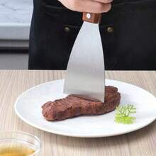 1 件三刃平铲，厨房烹饪工具，不锈钢木柄铁板烧煎饼蛋糕铲 - 銀色 - 查看 7