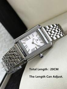 Pablo Raez 1pc Original Charming Ladies Watch Stainless Steel Silver Jewelry Wristwatches Non Tarnish Color Vintage Top Level AAA High Quality Women Wristwatch Luxury Dress Clock Roman Numeral Elegant Brand New Hours Rectangle Gorgeous Design Quartz Watch Fashionable White Face Female Popular Square Wristwatch - White - View 3