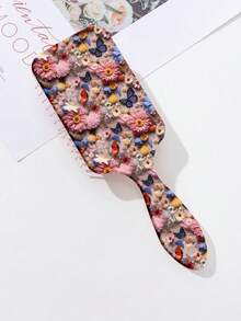 1pc Ditsy Floral Pattern Antistatic Cushioned Hair Brush, Designed For Women, Made Of Polyester Fiber, Suitable For All Seasons Hair Styling Tool - Multicolor - View 12
