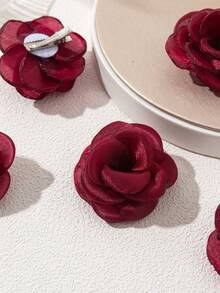 6pcs Cute Rose Flower Hair Clips, Suitable For Daily Wear And Holiday - Burgundy - View 3