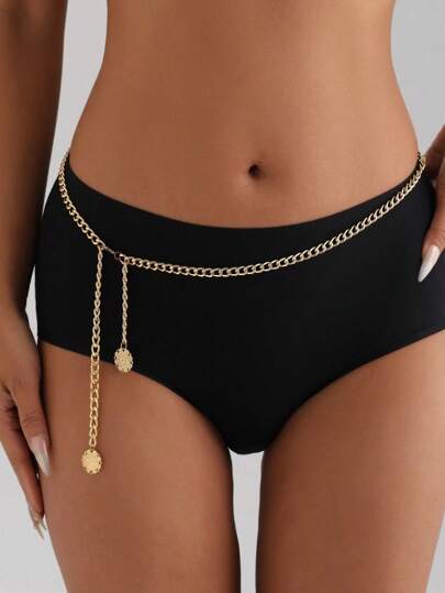 1pc Women Simple Single-Layer Waist Chain, Suitable For Daily Outfit, Beach, Party And Gathering Summer School Fall, Autumn, Halloween