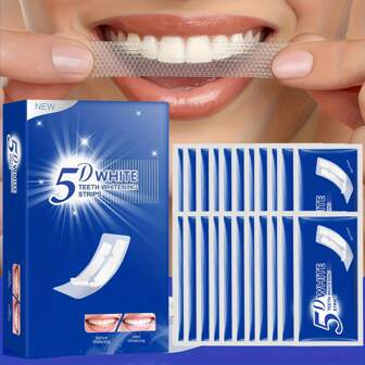 Tiras blanqueadoras de dientes 5D para el cuidado dental. Resultados de blanqueamiento efectivos, adecuadas para dientes sensibles, ilumina tu sonrisa. 7 pares/14 pares