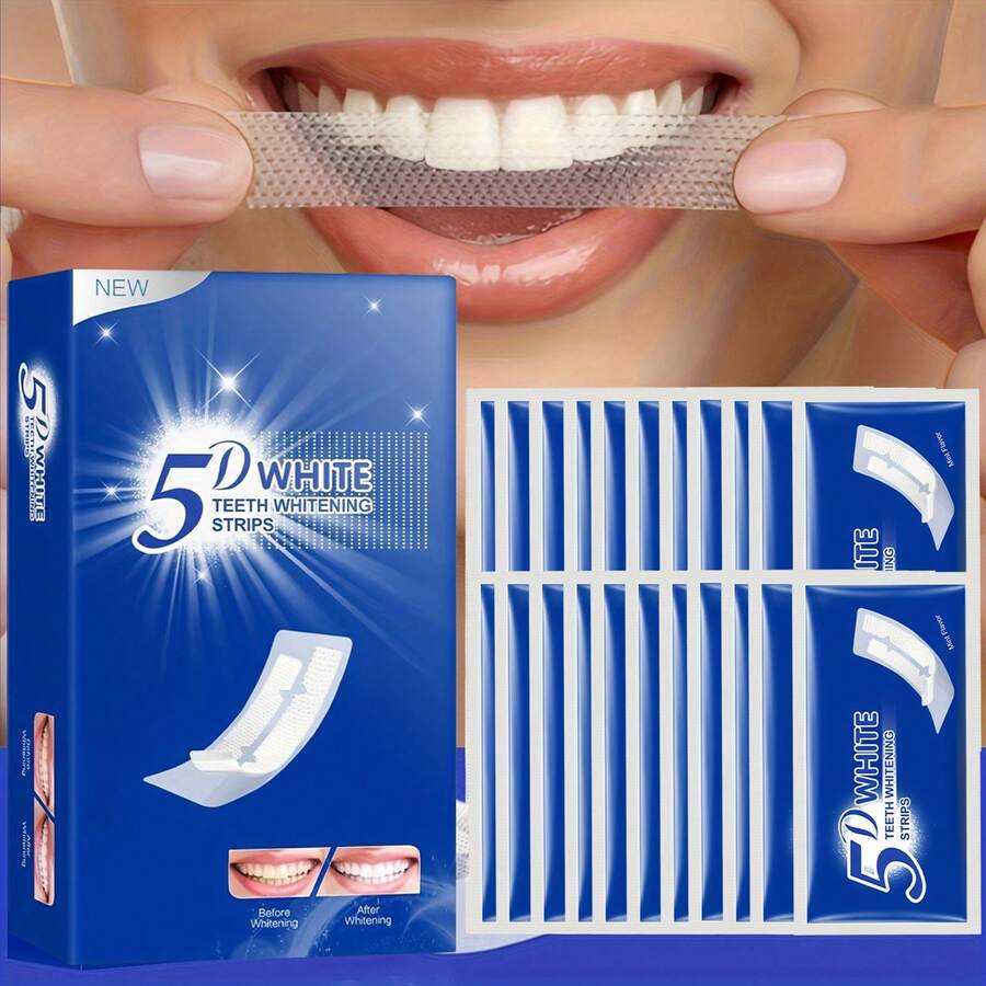 AHVTE 5D牙齿美白贴，用于牙齿护理。有效美白，适用于敏感牙齿，让您的笑容更加灿烂。7对/14对