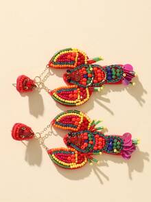 1 Pair Handmade Beaded Rhinestone Lobster Shaped And Chic Earrings - Colorful - View 2