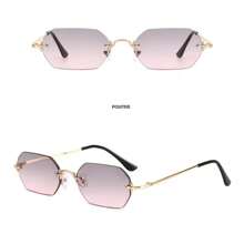 1pc Men/Women Mini Hexagon Frameless Vintage All-Metal Fashion Glasses, Gradient Color, Suitable For Street, Beach, Commute, Travel, Classic Retro Fashion Eyewear. UV400 Protection