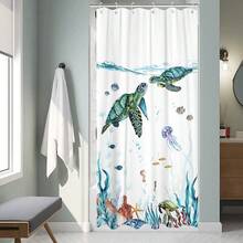 New Fowocu Sea Turtle Stall Shower Curtain Teal Blue Ocean Waterproof Fabric Shower Curtains For Bathroom  Funny Animal Octopus Starfish Anchor Fish Nautical Bath Curtain Dr (Teal, 36''*72'') - 藍綠色 36 英吋寬 x 72 英吋長(1 包) - 查看 4