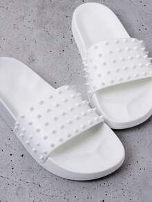 sandalia slide con picos, sandalia plana de plástico hombre,chancla urbana con pinchos, sandalia antideslizante EVA - Blanco - Ver 2