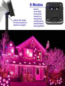 1 件太阳能灯串，50LED/100LED/300LED 太阳能星空灯串，8 种功能，室内外防水铜线仙女灯 7M/12M/22M/32M，多色选择，适合圣诞节、情人节、母亲节、节日送礼、婚礼告白、花园露台、草坪树枝、庭院小径、走廊装饰 - 彩色 - 查看 5