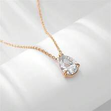 18K Gold Plated Pear-Shaped Zirconia Stainless Steel December Birthstone Necklace, Christmas, Birthday, Valentine's Day Gift