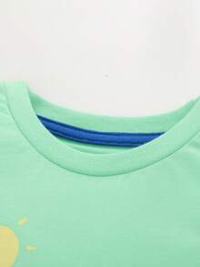 Camiseta De Manga Corta Con Estampado De Caricatura De Pulpo Para Niños, Informal Para Excursiones De Verano - verde menta - Ver 3