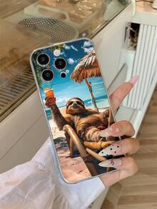 1pc Sloth Graphic Transparent Non-Slip Anti-Drop TPU Phone Case, Compatible With IPhone 16/16Plus/16Pro/16Promax, Compatible With IPhone 15/15Plus/15Pro/15Promax, Compatible With IPhone 14/14Plus/14Pro/14Pro Max, Compatible With IPhone 13MINI/13/13Pro/13Pro Max, Compatible With IPhone 12MINI/12/12Pro/12Pro Max, Beach Holiday Style - Multicolor - View 1