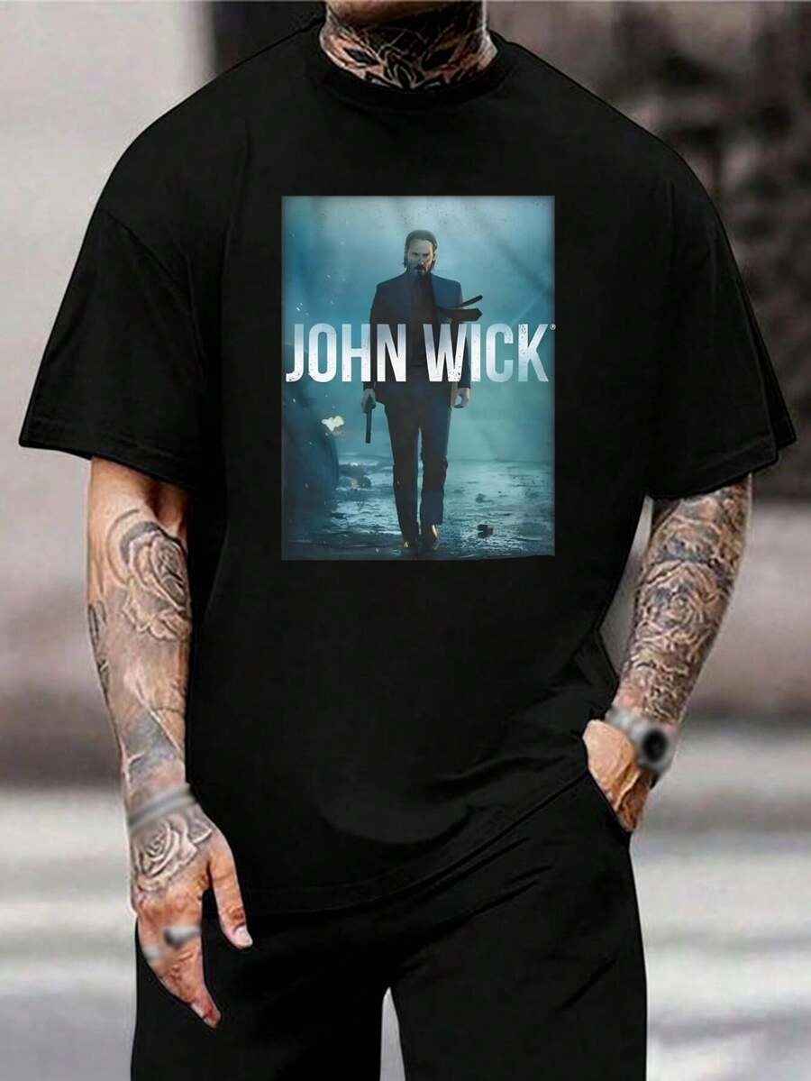 Camiseta de John Wick - Mercancía Oficial - Camiseta de algodón premium de manga corta - Regalo perfecto para fans - Negro clásico - Elegante camiseta gráfica para hombre y mujer - Ropa para fans de John Wick - Negro - Ver 1