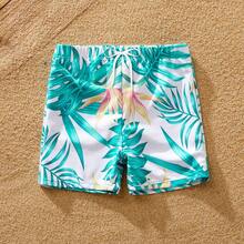 Family Matching Plant Print Wrap One-Piece Swimsuit Or Swim Trunks Shorts - 綠色 - 查看 3