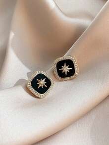 6pcs/Set Retro French Style Hexagram, Pearl, Heart Crystal, Bow Knot, Flower Stud Earrings, Fashionable & Minimalist Design, Suitable For Women Everyday And Holiday Wear