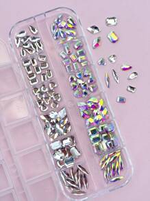 Set mixto de 12 rejillas de diamantes de arte de uñas, diamantes de formas especiales, rhinestones de fondo plano, joyería de arte de uñas AB, decoraciones de uñas, corazón, rombo, gotas de agua, marquesa, multiforma y varios estilos de gemas de vidrio, manualidades DIY, rostro, ropa, manicura, brillantes calcomanías amorfas para uñas
