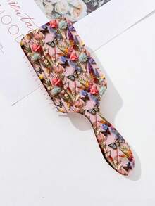 1pc Ditsy Floral Pattern Antistatic Cushioned Hair Brush, Designed For Women, Made Of Polyester Fiber, Suitable For All Seasons Hair Styling Tool - Multicolor - View 9