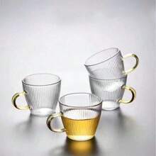 2/4/6/12pcs Set Striped Coffee Cups, Suitable For Mall, Office, With Handle Glass Espresso Cups - Vertical Stripe Design, Hammered Texture, Mini Tea/Coffee Cups For Home And Restaurant