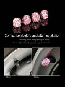 4pcs Diamond Studded Tire Valve Caps Universal Bling Car/Auto Wheel Tire Valve Stem Covers - Pink - View 4