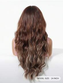 24 Inch Long Wavy Wigs With Bangs Brown Mixed Blonde Wigs For Women Brown Ombre Hair With Blonde Wigs,Heat-Resistant Synthetic Wigs For Daily Party Cosplay Wigs - 彩色 - 查看 6
