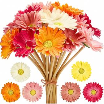 1/6/12 Pcs 38cm/15 Inch Multi-Color Artificial Silk African Daisy Chrysanthemum Flowers, Suitable For Mother's Day, Easter, Home Kitchen Wedding Decor, New Year Spring Summer Floral Decor. Suitable For Outdoor Garden, Indoor And Outdoor Decorations, Vase Decorations, Fake Plants, All-Season Decorations, Room Decor,Fall Decor,Autumn
