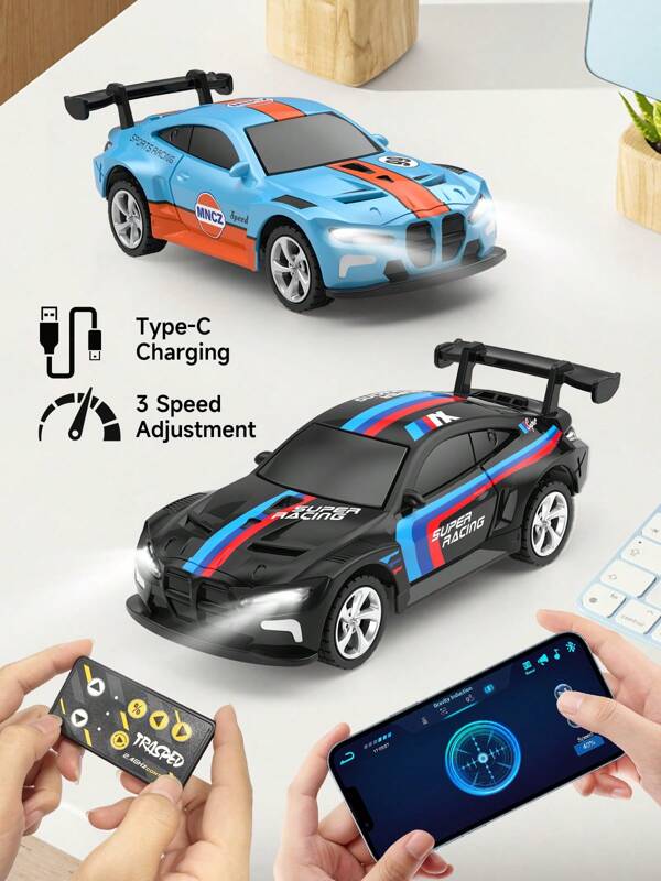 JCMO New 1:64 Scale Mini Speed Regulating Alloy Remote Control Racing Car APP Multi-Mode Control 2.4Ghz Toy Car For Kids Gift