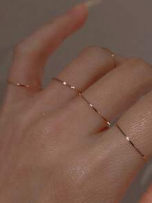 Nooxian Bộ 5 chiếc nhẫn xếp chồng bằng thép không gỉ vàng tối giản cỡ 5 dành cho nữ - Vàng - Xem 5