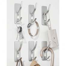 New Stick On Hooks For Hanging, Extra Sticky 6KG (Max), Coat Hook On Door For Towel Coat Hat Key, Self Adhive Hangers Wall Mounted, Sier, 6 Pack - Silver 6 Pack - 查看 1