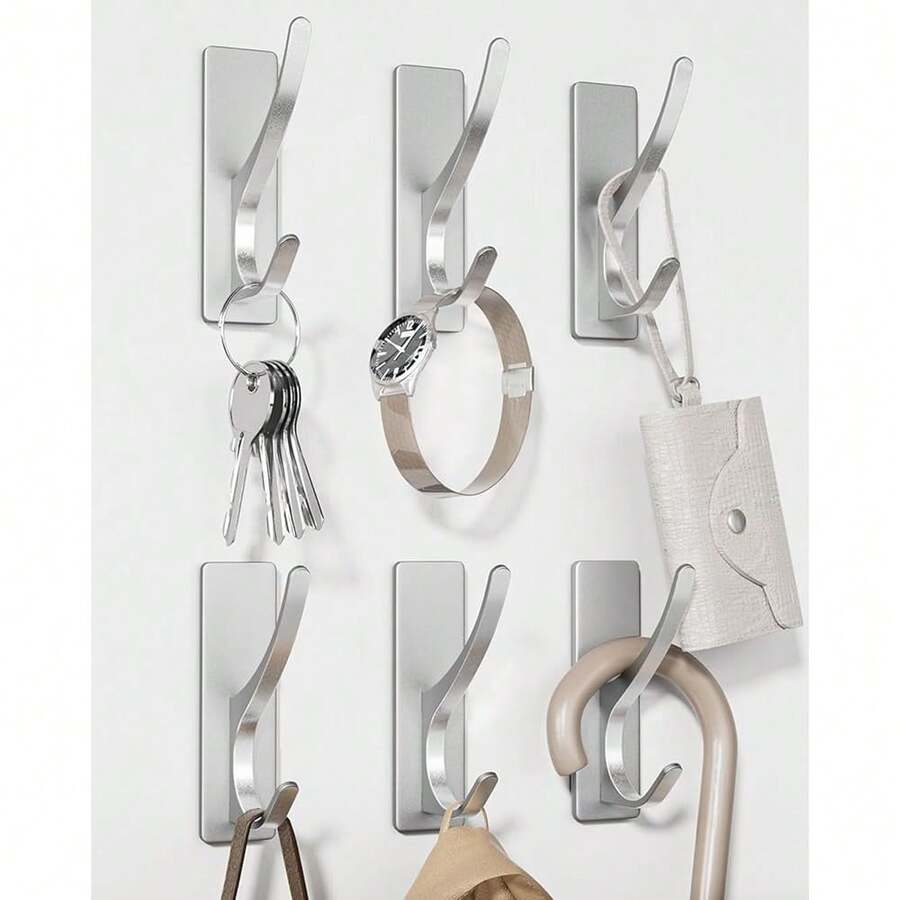 New Stick On Hooks For Hanging, Extra Sticky 6KG (Max), Coat Hook On Door For Towel Coat Hat Key, Self Adhive Hangers Wall Mounted, Sier, 6 Pack - Silver 6 Pack - 查看 1