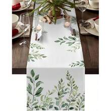 1 chiếc khăn trải bàn hình chữ nhật họa tiết lá khuynh diệp màu xanh lá cây thanh lịch, thích hợp cho nhà hàng sang trọng, tiệc tùng ngày lễ và không khí nhà bếp trang trại, 33x183cm - màu xanh lá - Xem 2