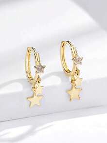 1 Cặp Hoa tai hình ngôi sao bằng đồng khảm siêu nhỏ phổ biến "Độc đáo"/Hoa tai sang trọng hình ngôi sao đôi bằng đồng khảm siêu nhỏ phong cách EU/Mỹ mới về, phù hợp cho nữ sinh viên/doanh nhân/ngày lễ/tiệc tùng/đeo hàng ngày (Mặt hàng độc quyền được Yiwu Jewelry đề xuất năm 2025) - Bạc - Xem 2